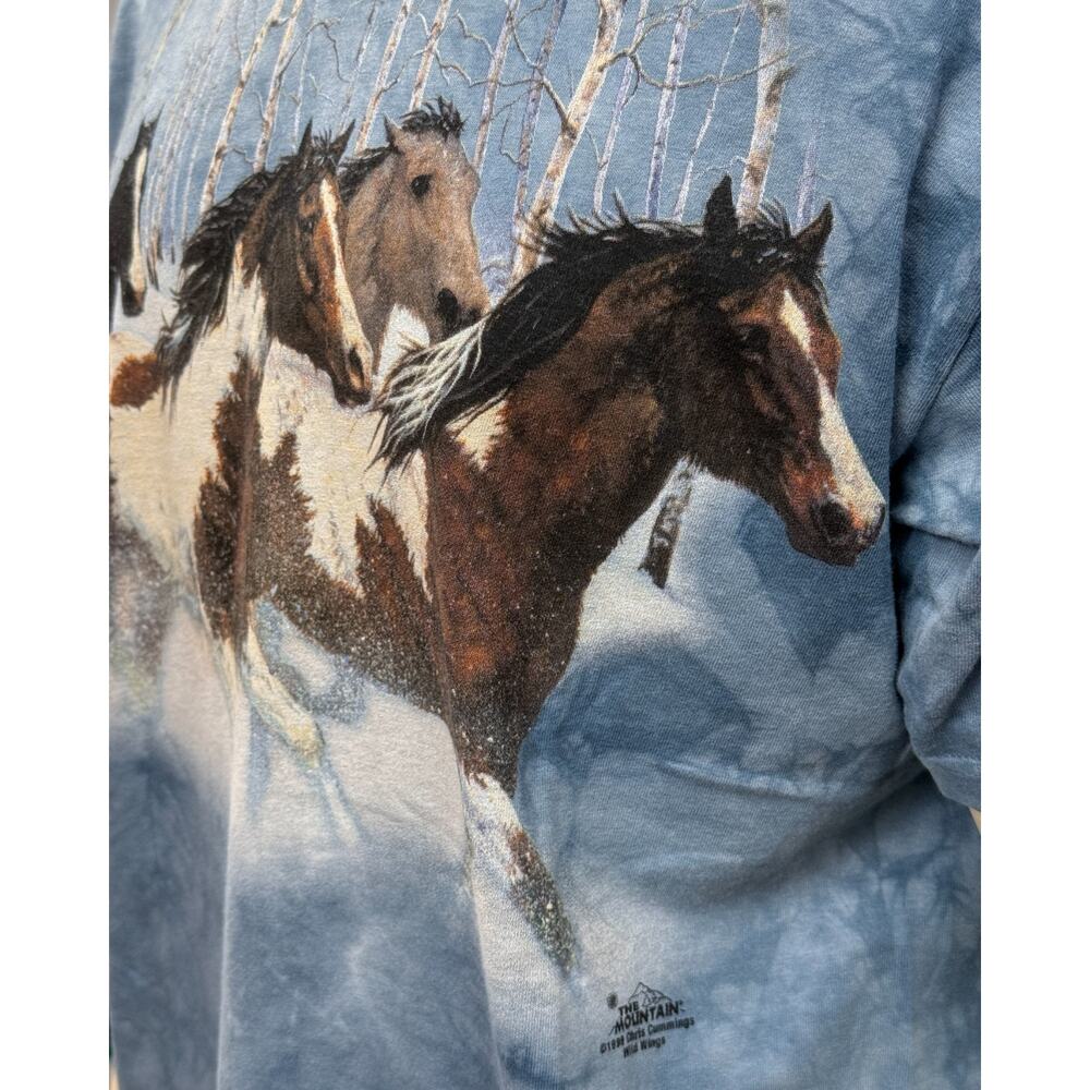 Vintage 1999 The Mountain Horse Snow T Shirt Large Blue Tie Dye Wild Wings USA - Picture 5 of 9